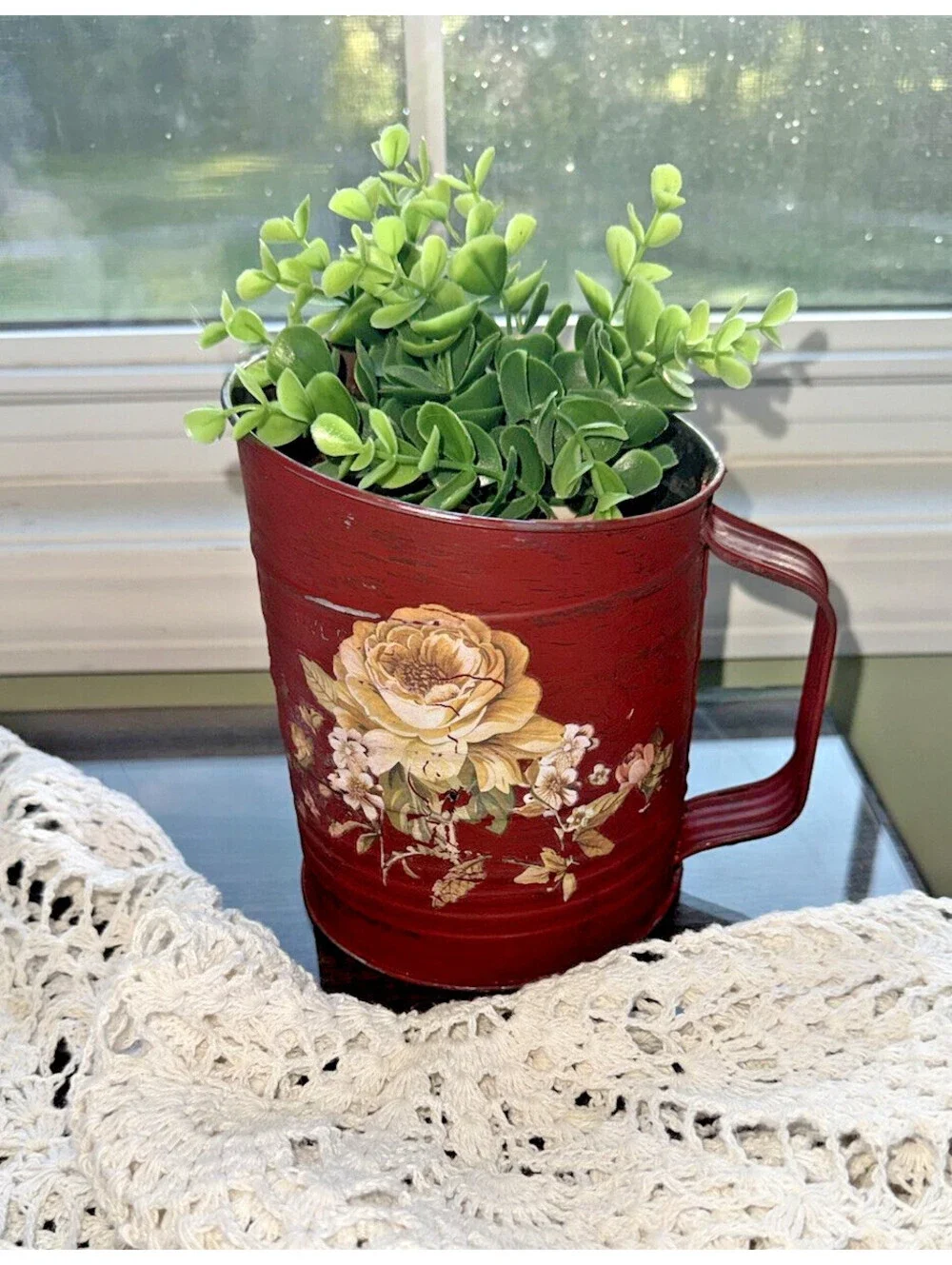 Vintage Metal Flour Sifter With Floral Design decor only, country, farmhouse